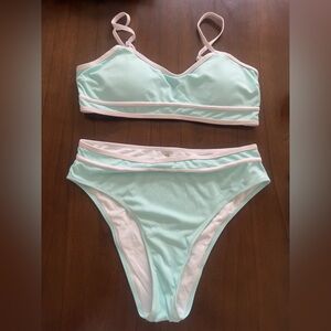SHEIN Light Green and White Bikini Set